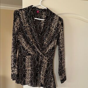 Vince Camuto Black and Tan Snake Print Blouse